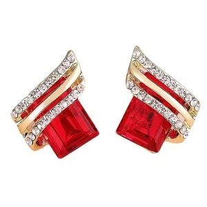Red Crystal Stud Earrings – Elegant Rhinestone Gold Plated Jewelry